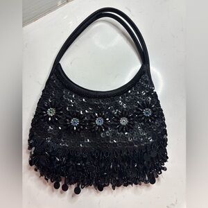 Y2K Women’s Ann Taylor LOFT Black Beaded Sequin Fringe Evening Bag